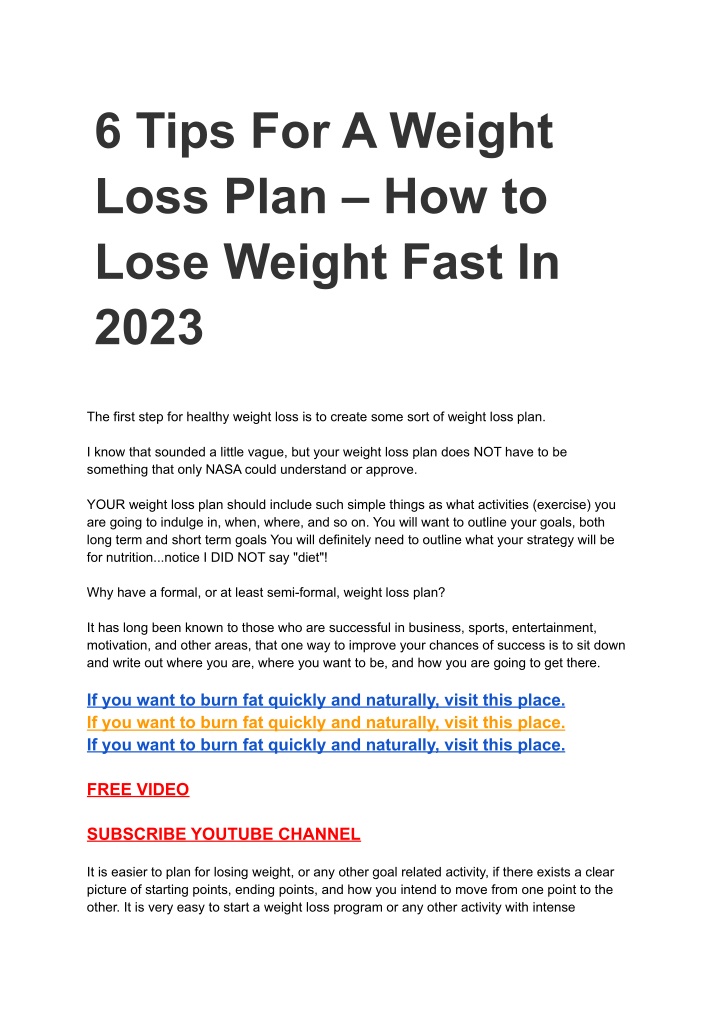 6 tips for a weight loss plan how to lose weight
