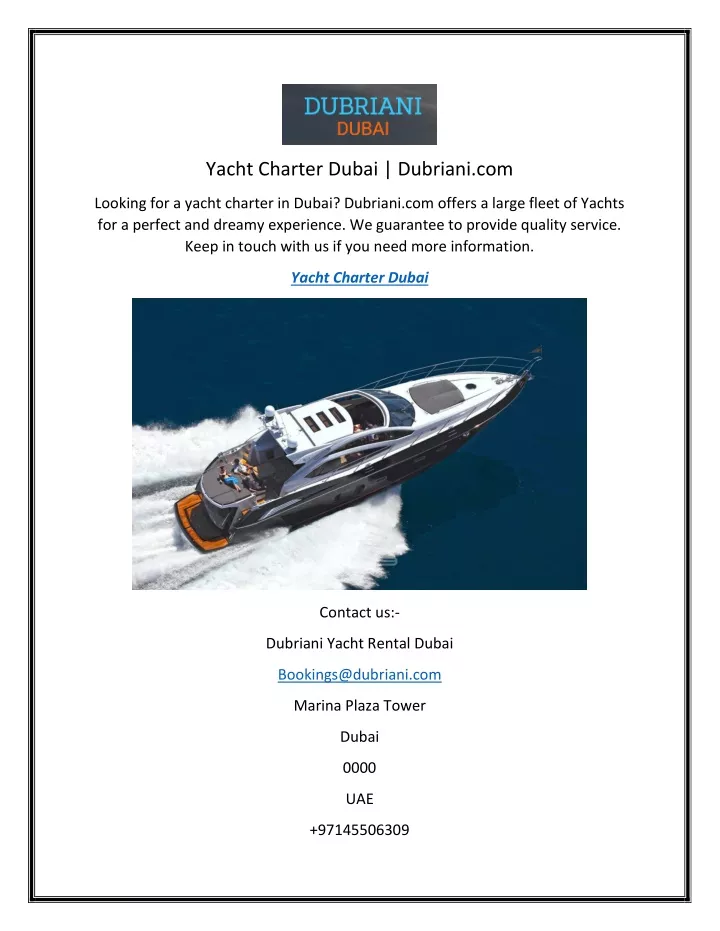 yacht charter dubai dubriani com