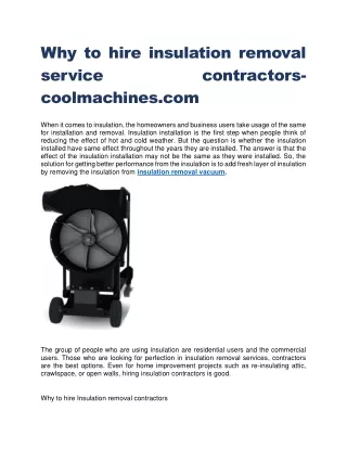 Why to hire insulation removal service contractors-coolmachines.com