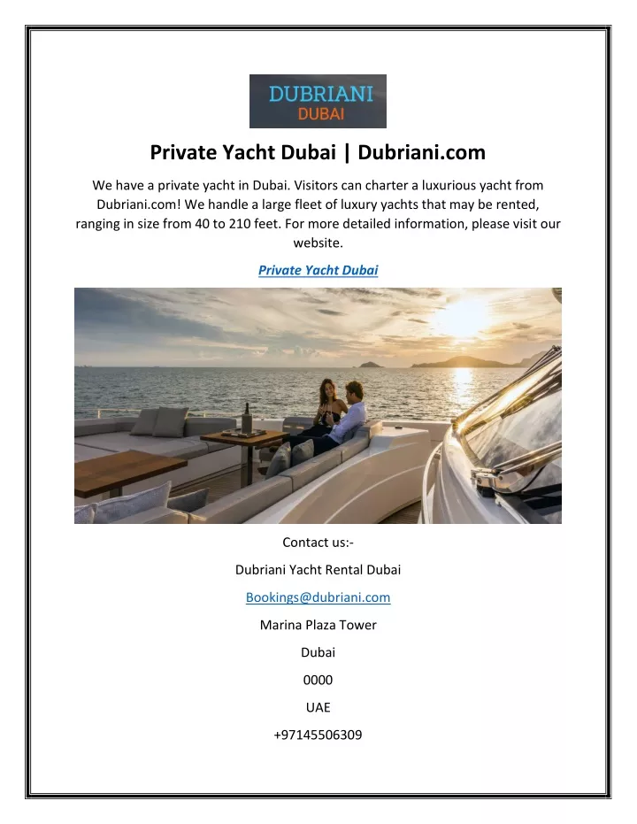 private yacht dubai dubriani com