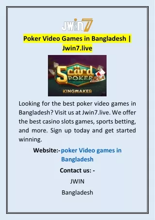 Poker Video Games in Bangladesh | Jwin7.live