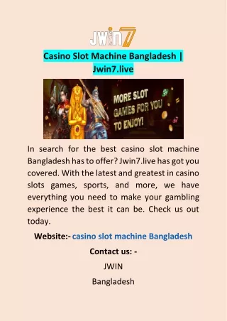 Casino Slot Machine Bangladesh | Jwin7.live
