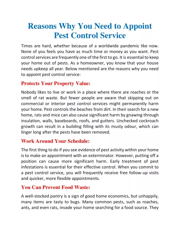 reasons why you need to appoint pest control