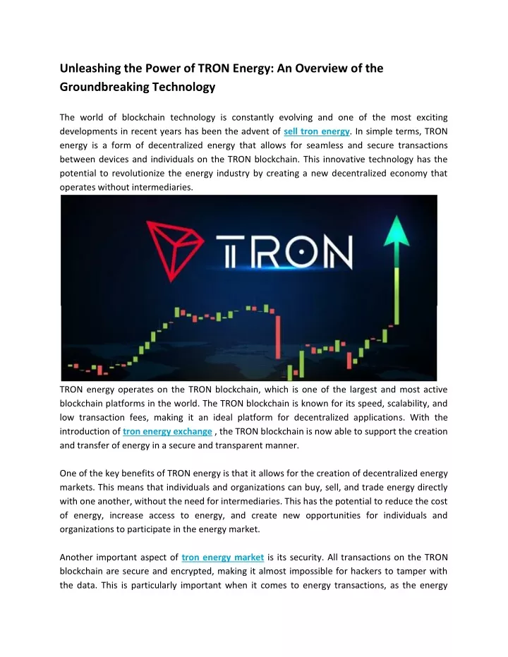 unleashing the power of tron energy an overview