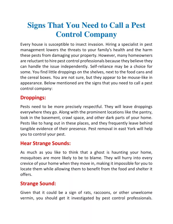 signs that you need to call a pest control company