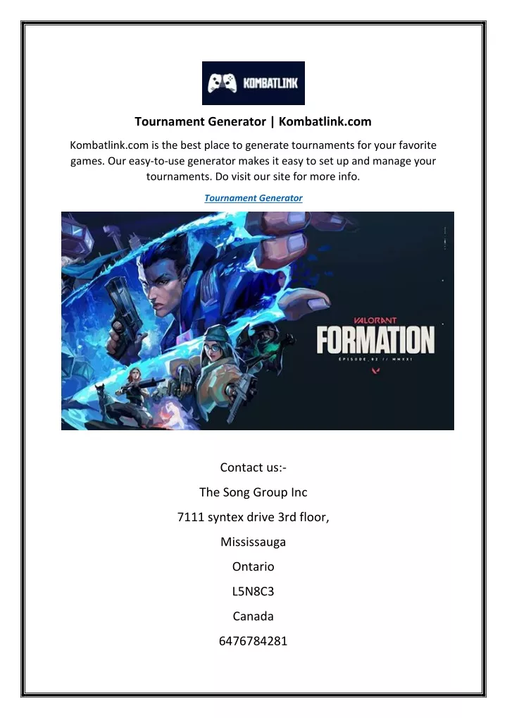 tournament generator kombatlink com