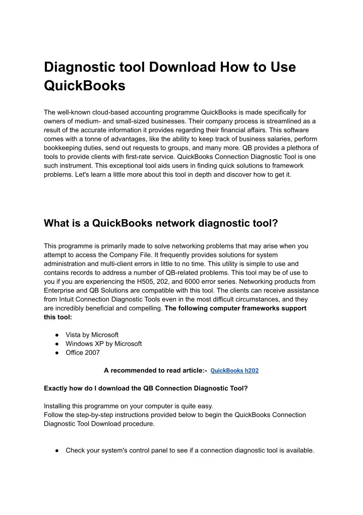 diagnostic tool download how to use quickbooks