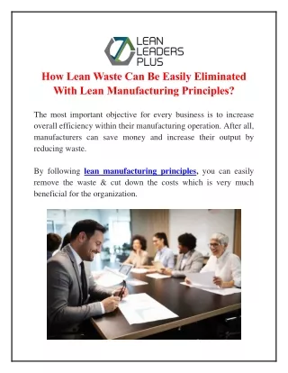 How Lean Waste Can Be Easily Eliminated With Lean Manufacturing Principles