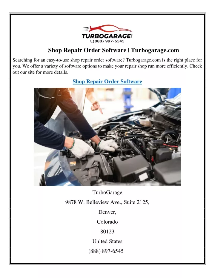 shop repair order software turbogarage com