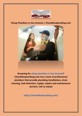 Cheap Plumbers In San Antonio | Chamblissplumbing.com