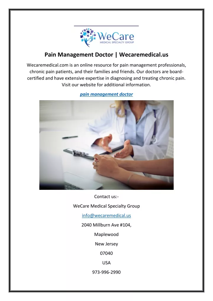 pain management doctor wecaremedical us