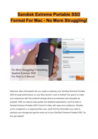 Sandisk Extreme Portable SSD Format For Mac - No More Struggling!