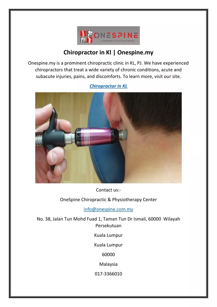 chiropractor in kl onespine my