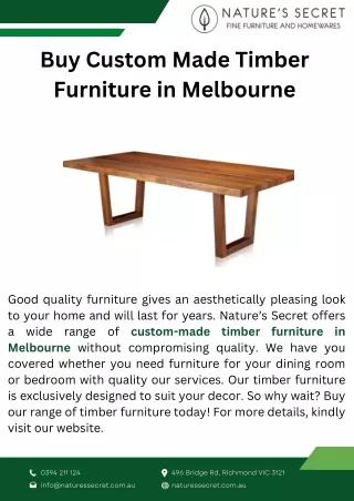 Buy Custom Made Timber Furniture in Melbourne