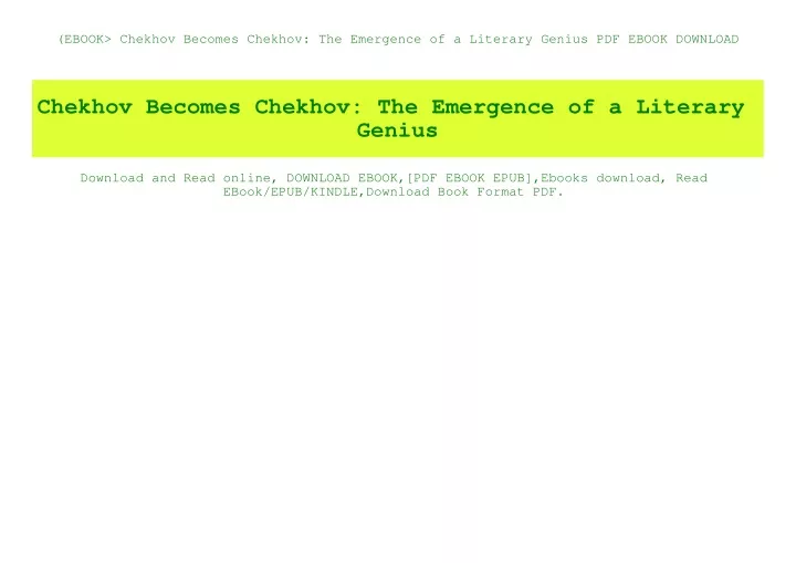 ebook chekhov becomes chekhov the emergence