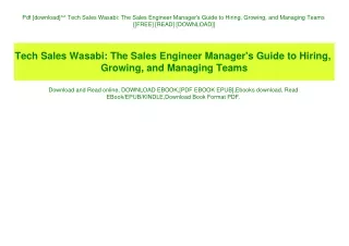 Pdf [download]^^ Tech Sales Wasabi The Sales Engineer Manager's Guide to Hiring  Growing  and Managing Teams [[FREE] [RE