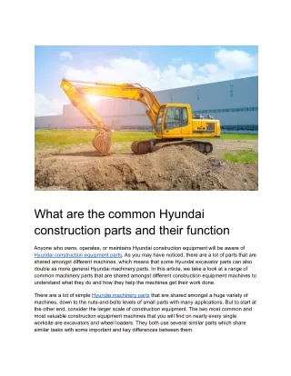 What are the common Hyundai construction parts and their function?