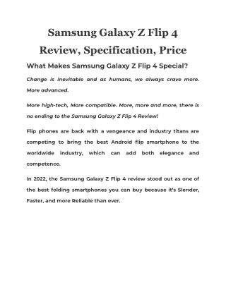 Samsung Galaxy Z Flip 4 Review, Specification, Price