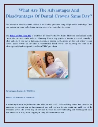 What Are The Advantages And Disadvantages Of Dental Crowns Same Day?