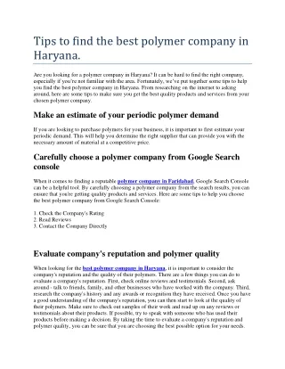 Tips to find the best polymer company in Haryana.