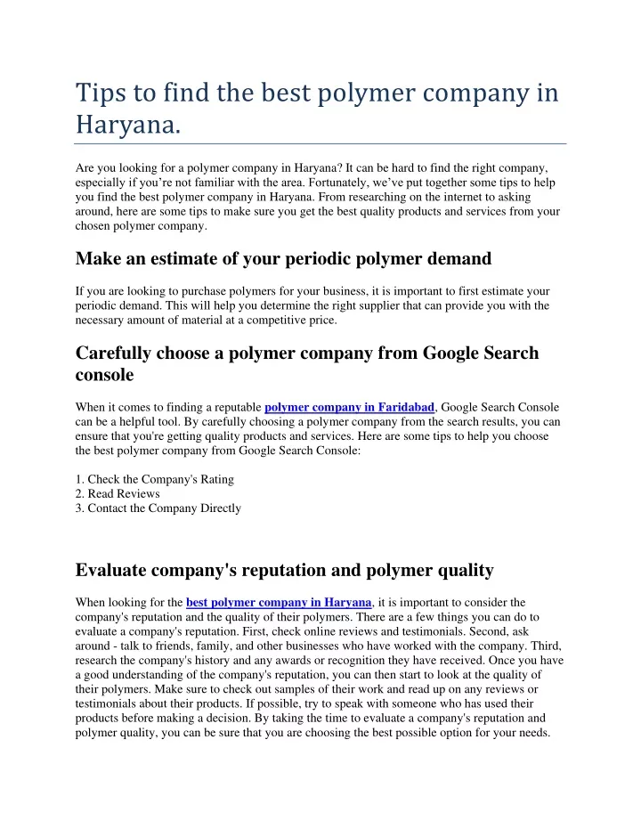 tips to find the best polymer company in haryana