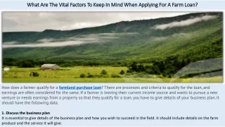 What Are The Vital Factors To Keep In Mind When Applying For A Farm Loan?