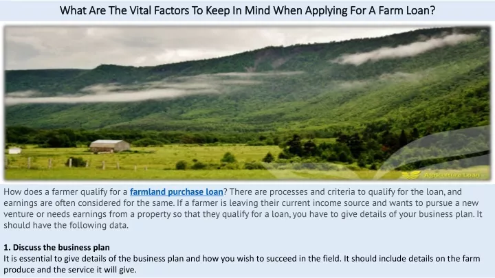 what are the vital factors to keep in mind when applying for a farm loan
