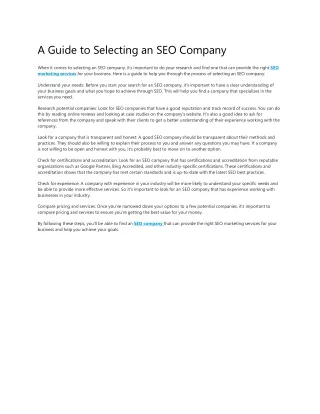 A Guide to Selecting an SEO Company