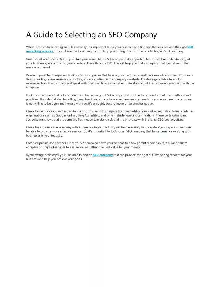 a guide to selecting an seo company