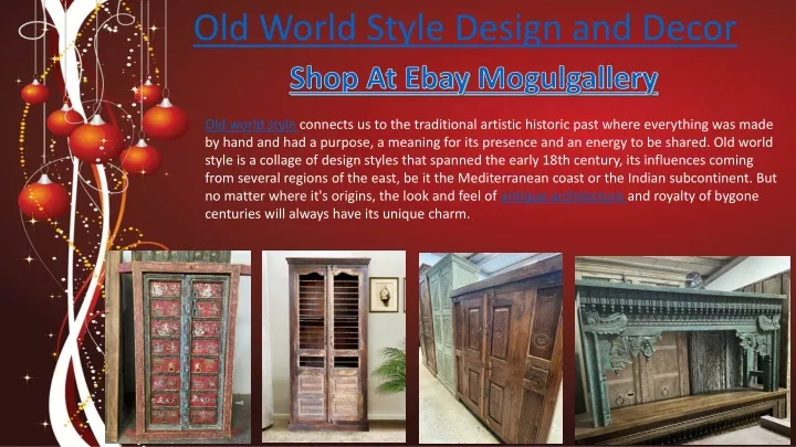 old world style design and decor
