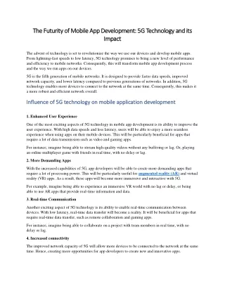 The Futurity of Mobile App Development 5G Technology and its Impact