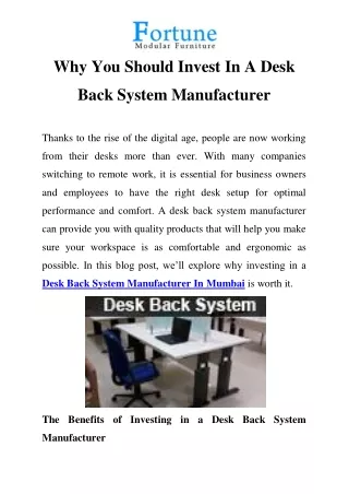 Desk Back System Manufacturer In Mumbai Call- 9122-22618352