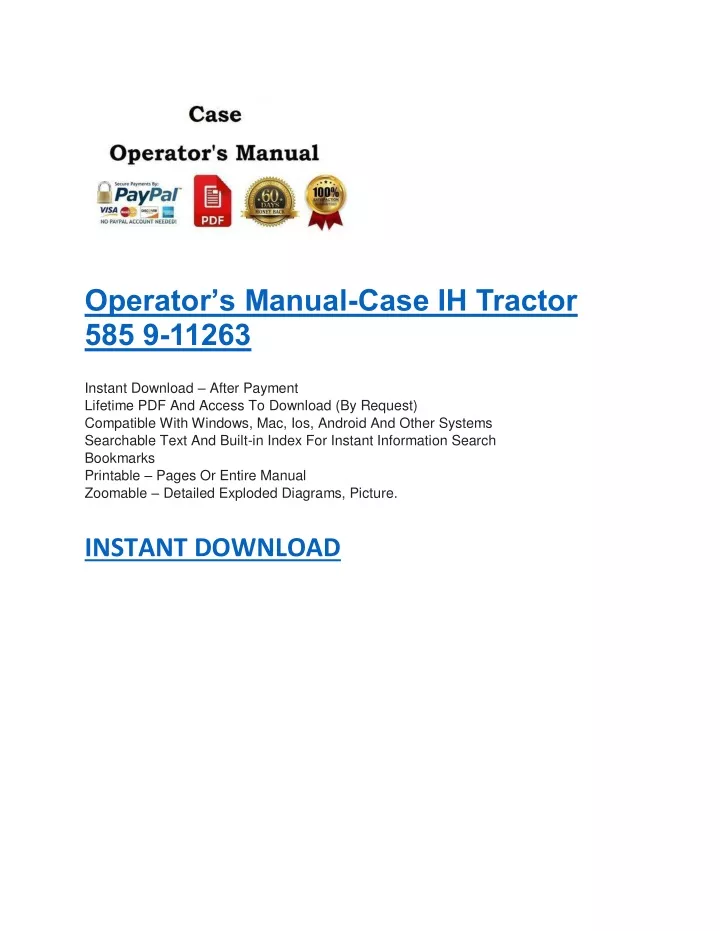 operator s manual case ih tractor 585 9 11263