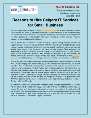 Reasons to Hire Calgary IT Services for Small Business