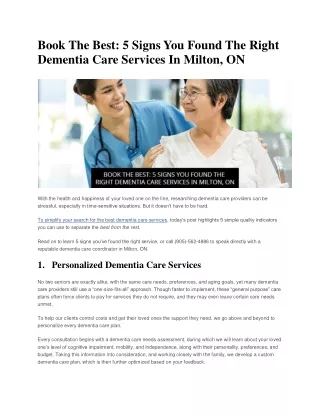 Book The Best: 5 Signs You Found The Right Dementia Care Services In Milton, ON