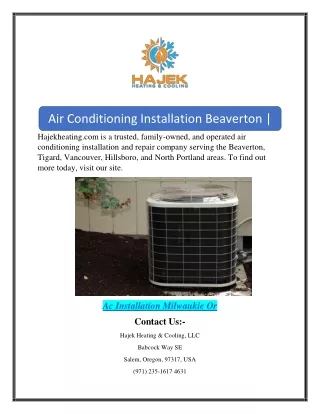 Air Conditioning Installation Beaverton | Hajekheating.com