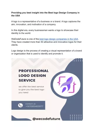 Providing you best insight into the Best logo Design Company in the USA