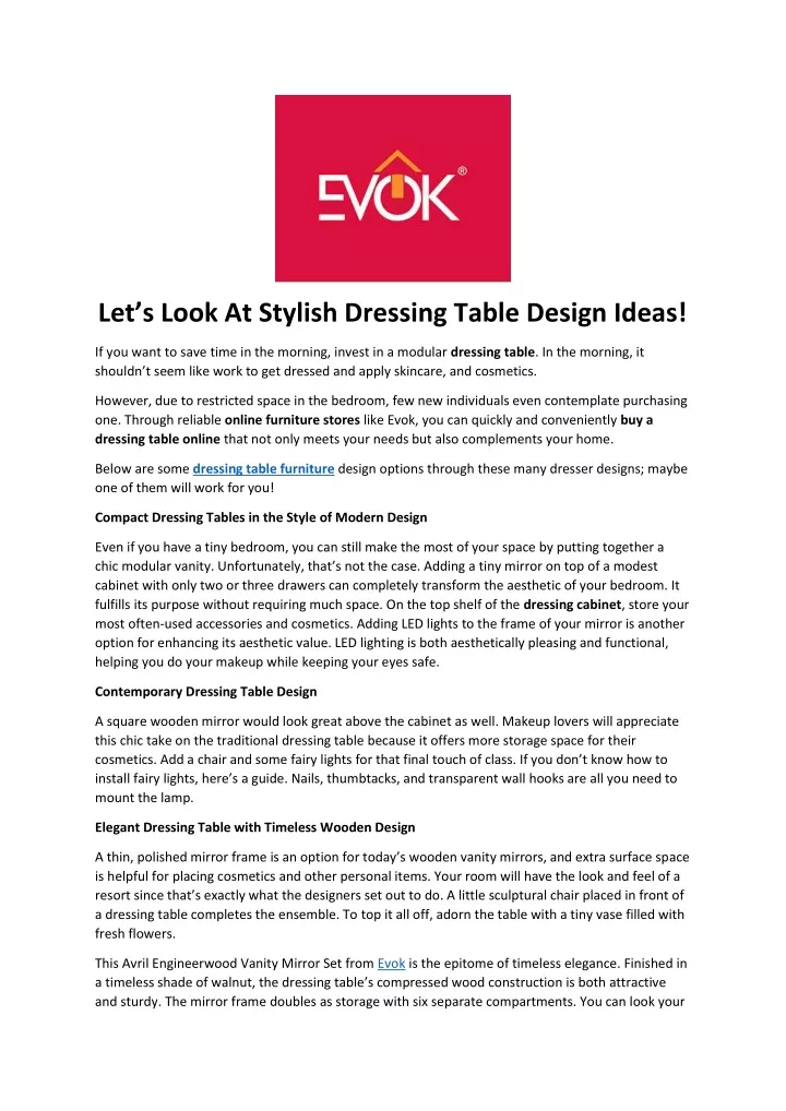 let s look at stylish dressing table design ideas