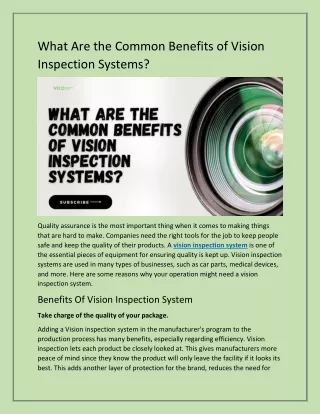 What Are the Common Benefits of Vision Inspection Systems