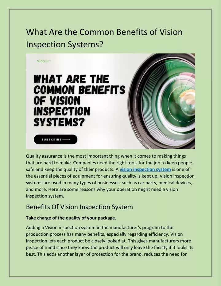 what are the common benefits of vision inspection