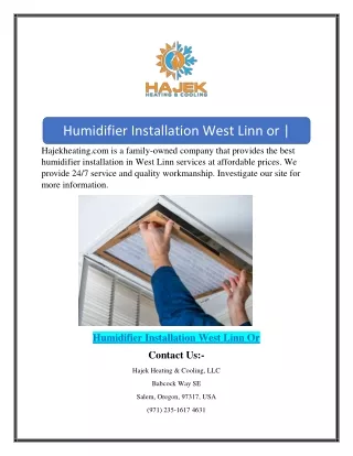Humidifier Installation West Linn or | Hajekheating.com