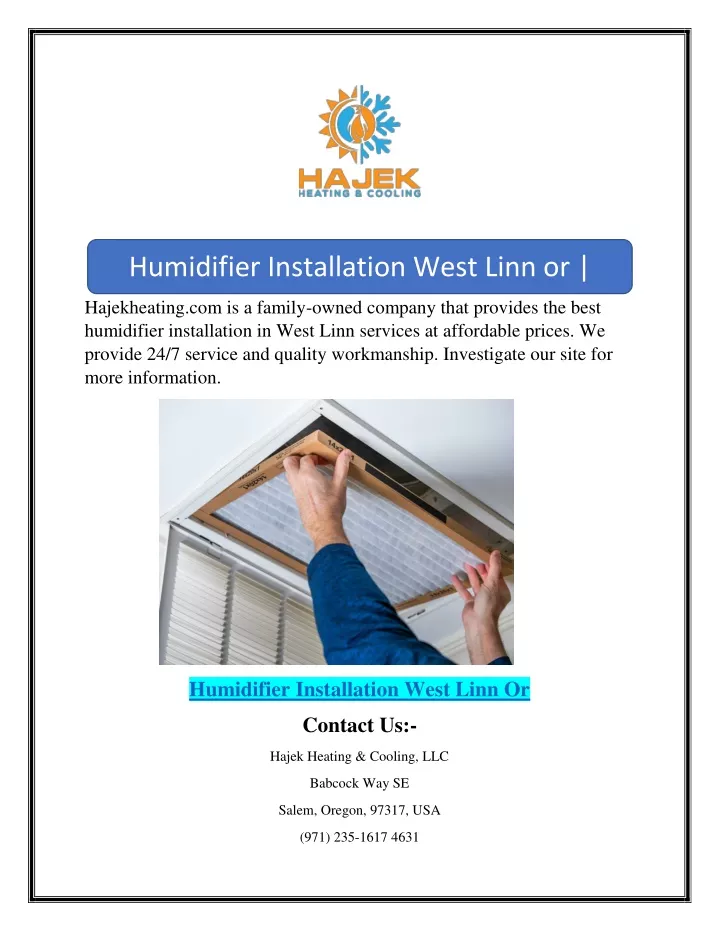 humidifier installation west linn or hajekheating