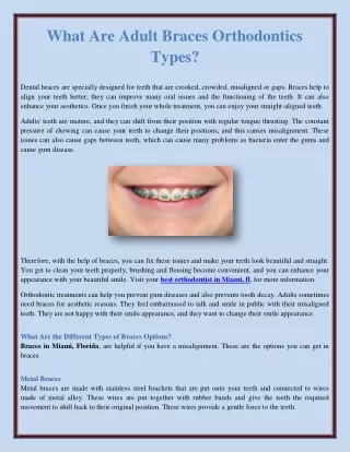 What Are Adult Braces Orthodontics Types?