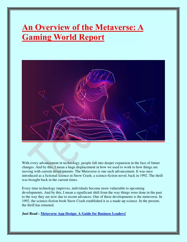 an overview of the metaverse a gaming world report