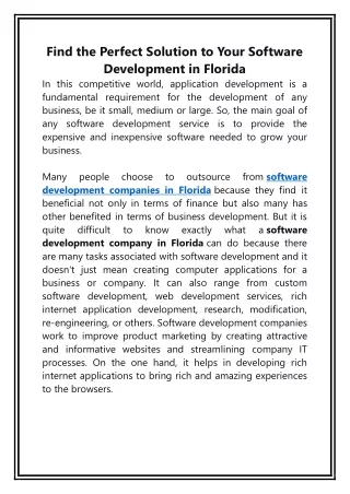 Find the Perfect Solution to Your Software Development in Florida