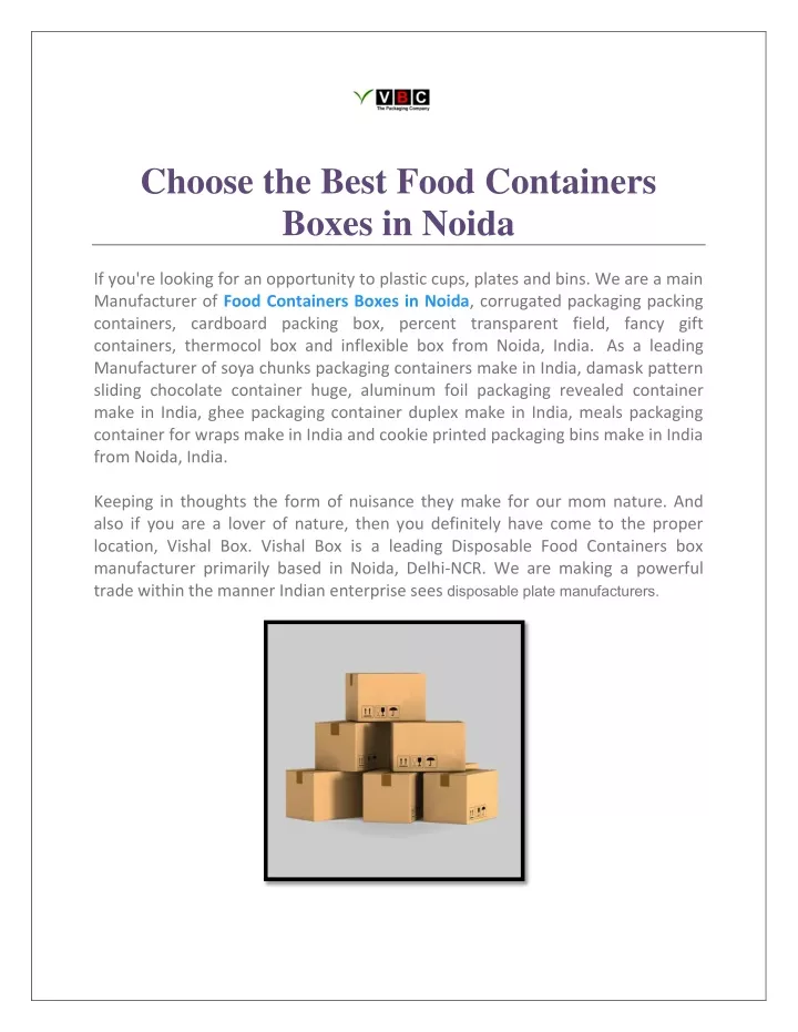 choose the best food containers boxes in noida
