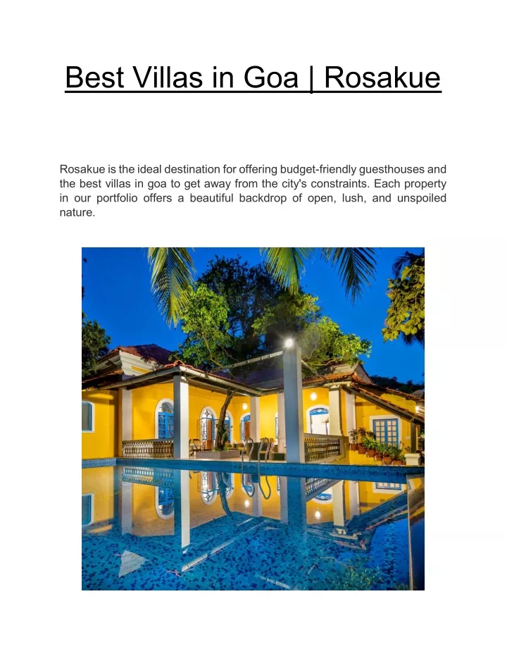 best villas in goa rosakue