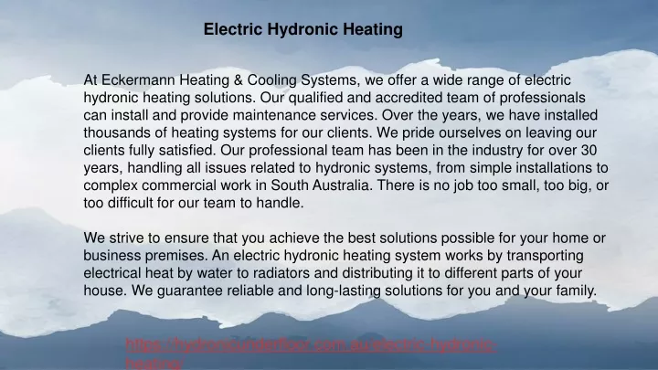 electric hydronic heating