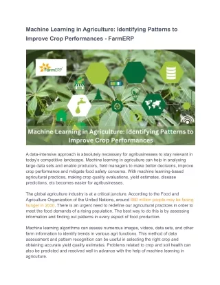 machine learning in agriculture identifying