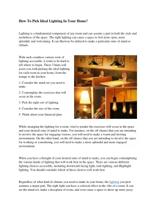 how to pick ideal lighting in your home